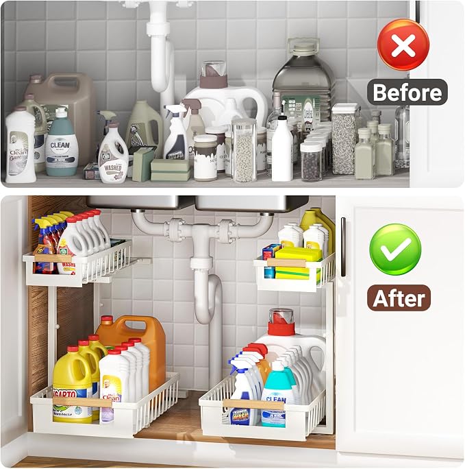 Under Sink Organizer, 2 Tier Pull Out Cabinet Organizer - Image 4