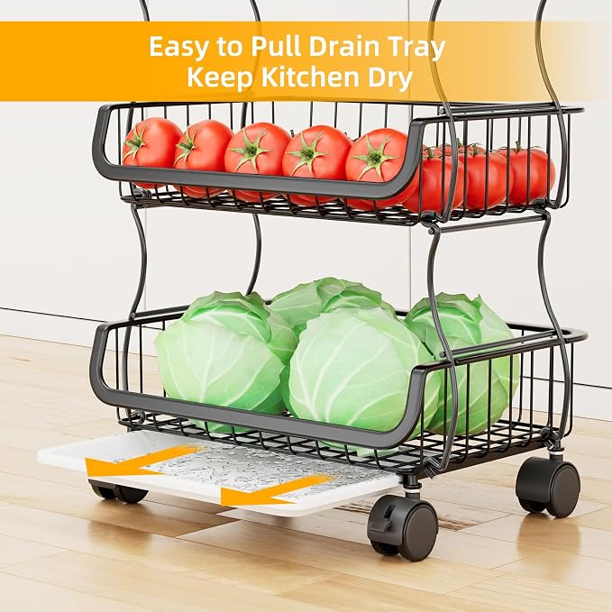 Simple Trending 6 Tier Rolling Cart, Stackable Fruit Vegetable Basket - Image 2