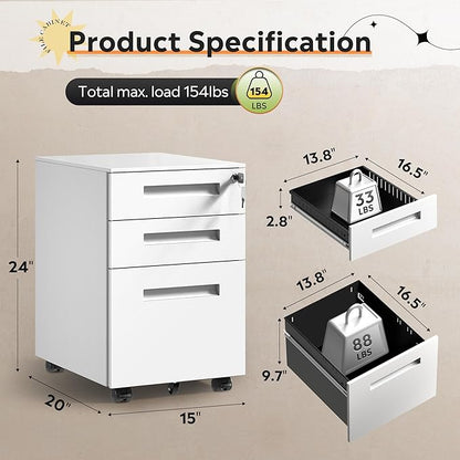 DEVAISE 3-Drawer Metal File Cabinet - Image 3