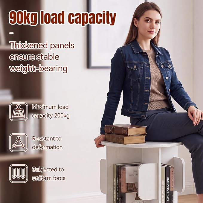 2-Tier 360° Rotating Bookshelf, Round Floor Standing Bookcase - Image 3