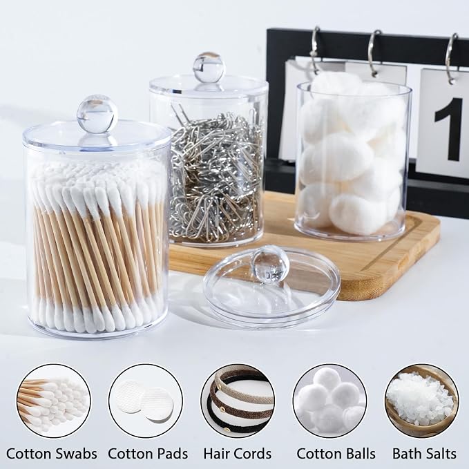 4 Pack Qtip Holder, Canister Apothecary Jar Set, Bathroom Jars - Image 4