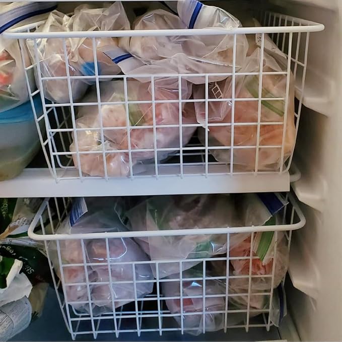 3 Pack Freezer White Wire Baskets - Image 9