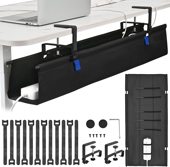 36" Under Desk Cable Management Tray- Clamp/Screw Mount Desk Cable Organizer by ELEVEXA
