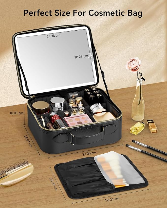 JUSRON Travel Makeup Bag With LED Mirror, Cosmetic Train Case with Light up - Image 5