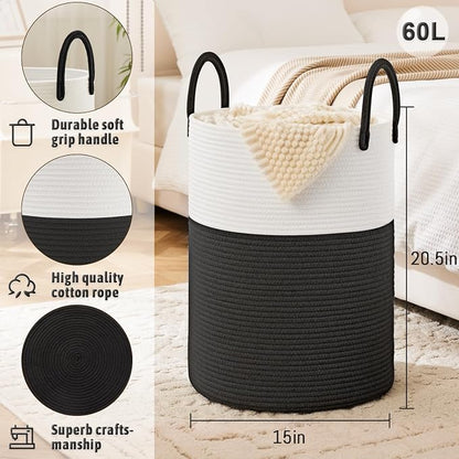 Laundry Basket, Woven Cotton Rope Laundry Hamper, 60L - Image 6