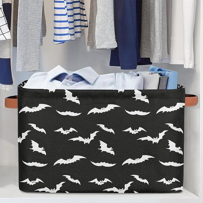 Basket Storage Bins Halloween Black White Bat Rectangle Cube Basket Box Kids - Image 5
