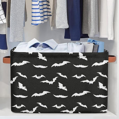 Basket Storage Bins Halloween Black White Bat Rectangle Cube Basket Box Kids - Image 5