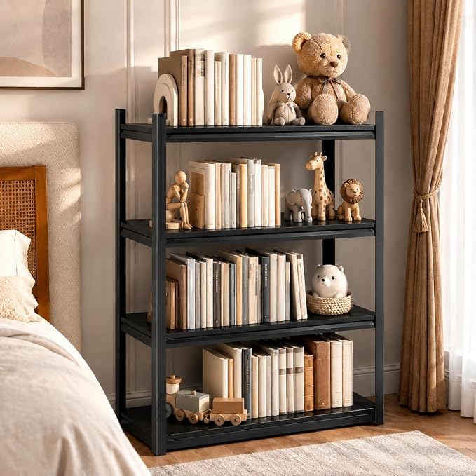 4 Tier Metal Bookshelf, Adjustable Tall Bookcase, Heavy Duty 2400 LBS Modern - Image 3