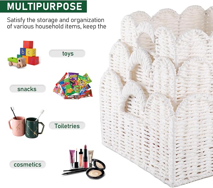OIAHOMY Scalloped Wicker Baskets, Hand-woven Storage Baskets - Image 4