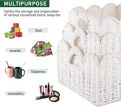 OIAHOMY Scalloped Wicker Baskets, Hand-woven Storage Baskets - Image 4