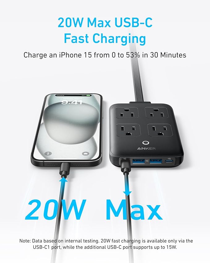Anker Charging Station, 20W Max 8-in-1 USB-C Power Strip | 5 ft Thin Cord - Image 4