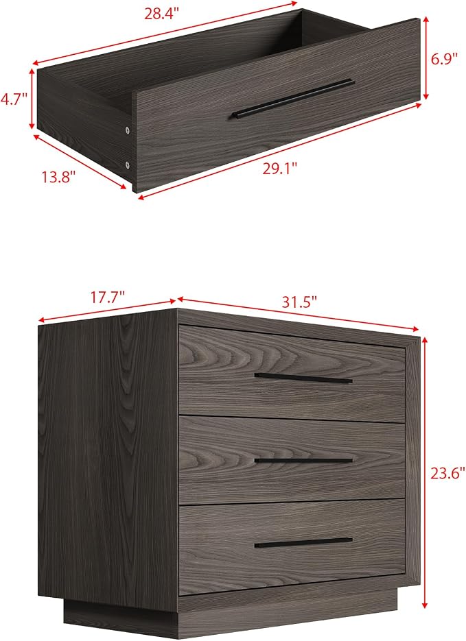 Bedside Table with 3 Drawers, Modern Side Table, Small Nightstand, Wooden Bed - Image 2