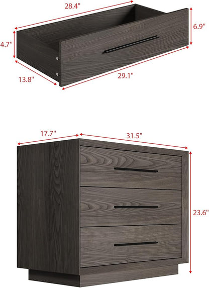 Bedside Table with 3 Drawers, Modern Side Table, Small Nightstand, Wooden Bed - Image 2