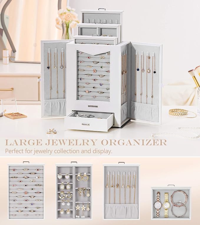 Homde Jewelry Organizer with Transparent Window Necklace Hooks Gift - Image 5