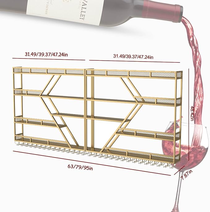 95in Large Wall Mounted Wine Rack 4 Tier Metal Wine Bottle Holder Modern - Image 2