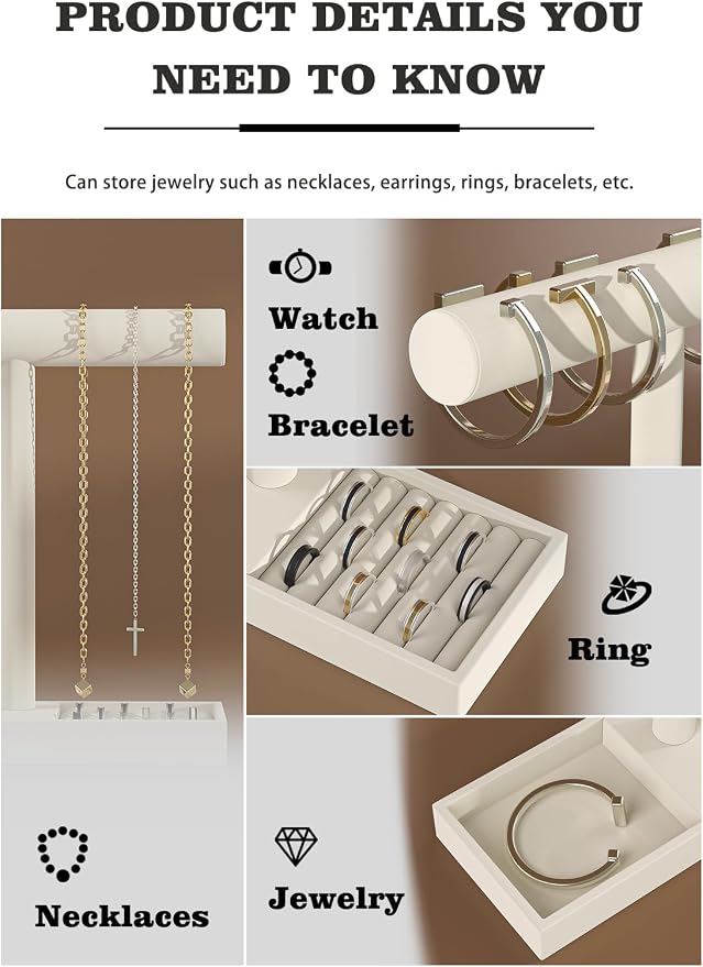 Bracelet and Necklace Holder, Velvet Jewelry Necklace Display Organizer Stand - Image 3
