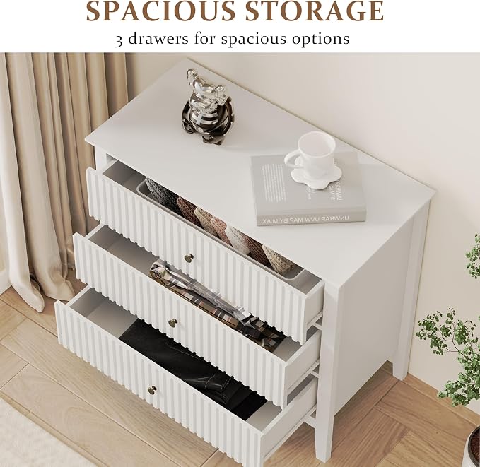 RoyalCraft White Fluted 3 Drawer Dresser, 32 inch Wide Dresser Nightstand - Image 4