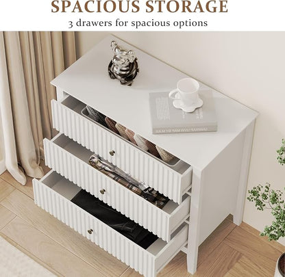RoyalCraft White Fluted 3 Drawer Dresser, 32 inch Wide Dresser Nightstand - Image 4