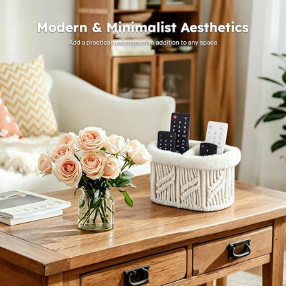 Remote Control Holder, Woven Plush Lined TV Remoter Holder Caddy | Nightstand - Image 2
