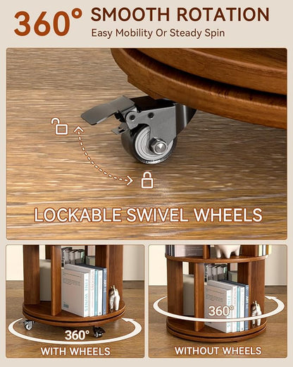 IUNVR Rotating Bookshelf, 6 Tier Solid Wood Bookshelf Tower - Image 5