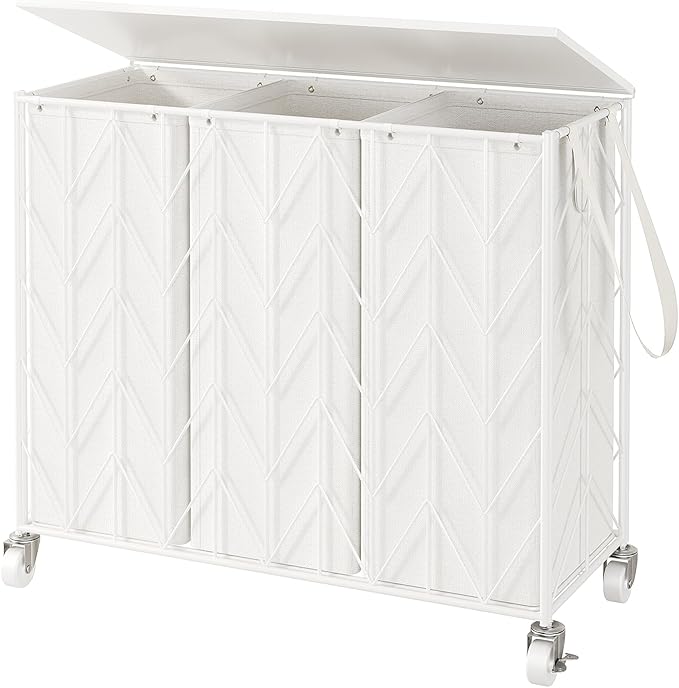 WOWLIVE Laundry Basket with Wheels, 142L Laundry Hamper 3 Section with Lid by WOWLIVE