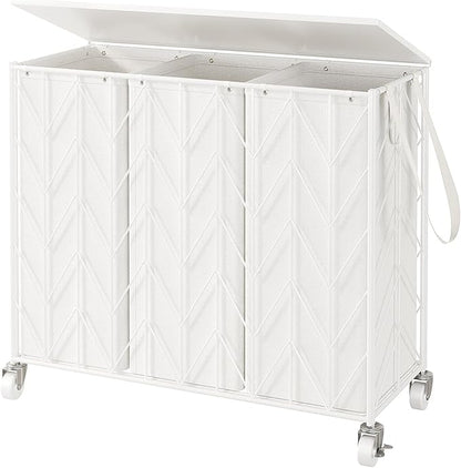 WOWLIVE Laundry Basket with Wheels, 142L Laundry Hamper 3 Section with Lid by WOWLIVE