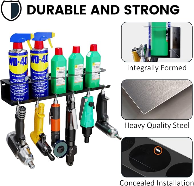 UNITEDPOWER Pneumatic Tool Holder/Aerosol Rack Combo, Wall Mounted Spray Can - Image 3