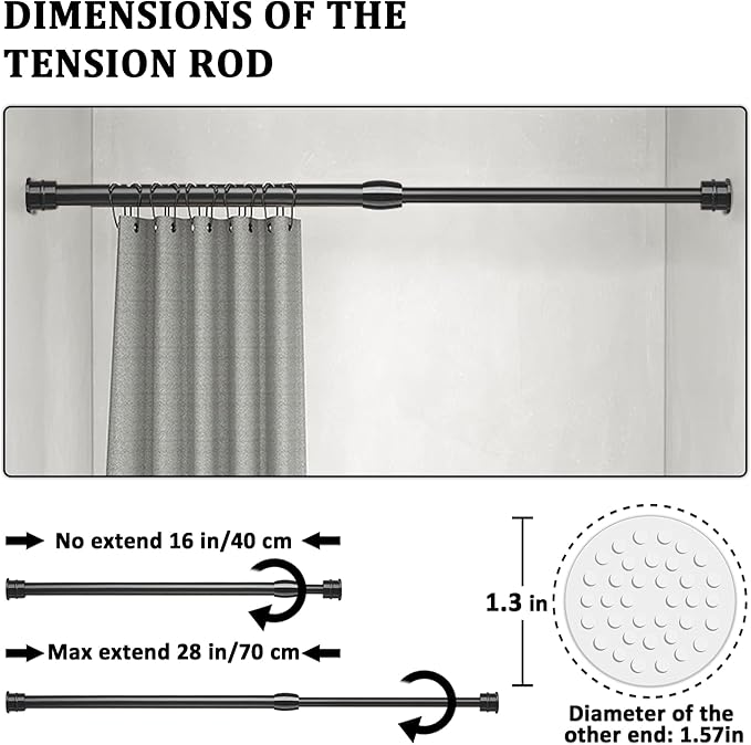 Small Tension Curtain Rods 16 to 28 Inches, Adjustable Expandable Short Shower - Image 6
