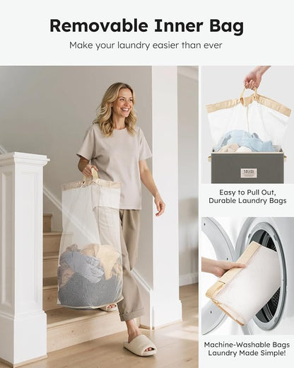 SOLEDI Laundry Hamper with Lid 100L Large & Tall Collapsible Laundry Basket - Image 4