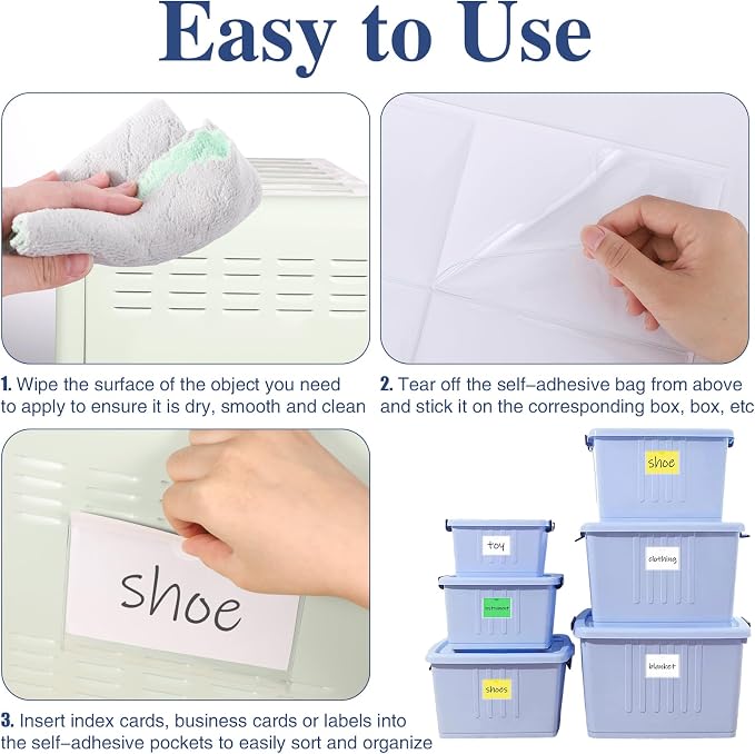 52 Pcs 4" x 6" Self Adhesive Index Card Pockets Label Pockets - Image 3