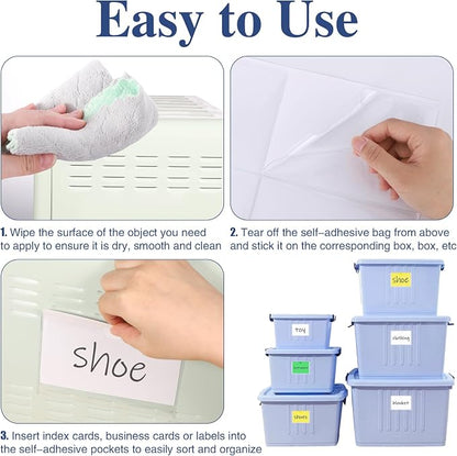52 Pcs 4" x 6" Self Adhesive Index Card Pockets Label Pockets - Image 3