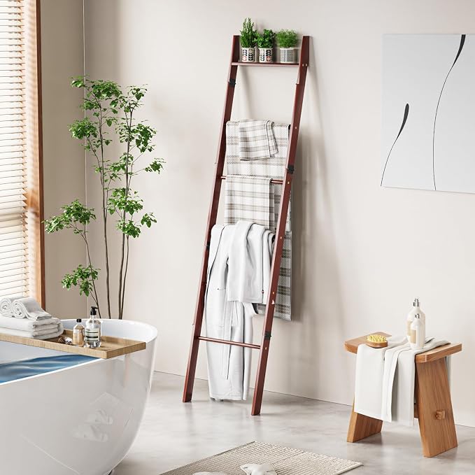 BAMBANG 6-Tier Blanket Ladder for Living Room, Blanket Quilt Ladder Rack Rustic - Image 6
