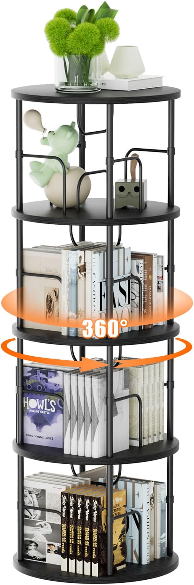 Flycity 4 Tier Rotating Bookshelf, 360° Corner Bookshelf Tower, Round Revolving - Image 8
