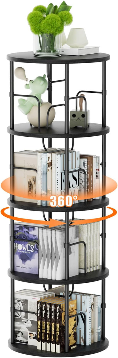 Flycity 4 Tier Rotating Bookshelf, 360° Corner Bookshelf Tower, Round Revolving - Image 8