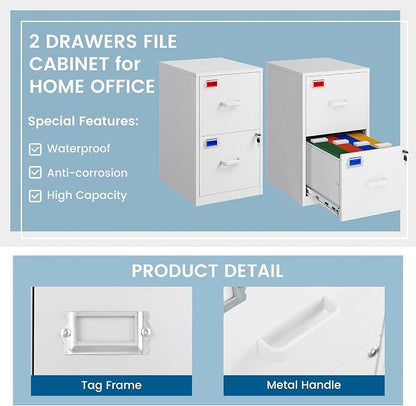 2 Drawer File Cabinet with Lock, 25.4" High Vertical Filing Cabinet, 17.7" Deep - Image 6