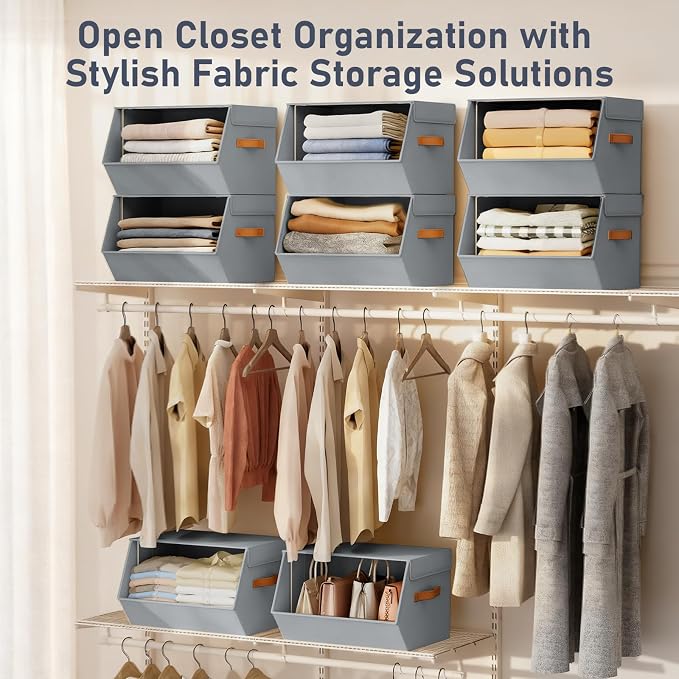 Stackable Closet Organizers and Storage Bins, Open Front Closet Shelf Organizer - Image 3