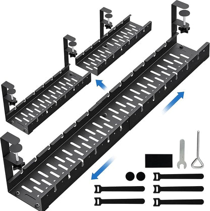 No Drilling Extendable Under Desk Cable Management, Metal Cable Management Tray by BIWIST