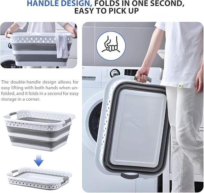 Monozuki Collapsible Plastic Laundry Basket 11.1 gallon 2pcs Eco-recycled - Image 5