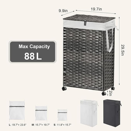 88L Slim Laundry Hamper with Wheels, 23.3 Gallon Rolling Laundry Basket with Lid - Image 4