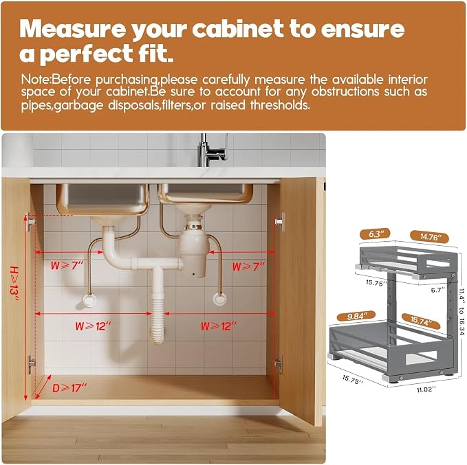 2-Pack Under Sink Organizers and Storage, 2-Tier L Shape Pull Out Cabinet - Image 2