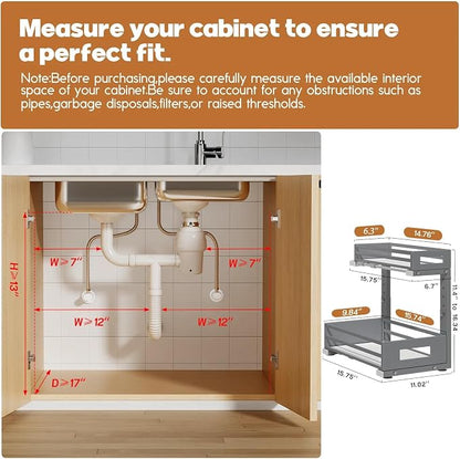 2-Pack Under Sink Organizers and Storage, 2-Tier L Shape Pull Out Cabinet - Image 2