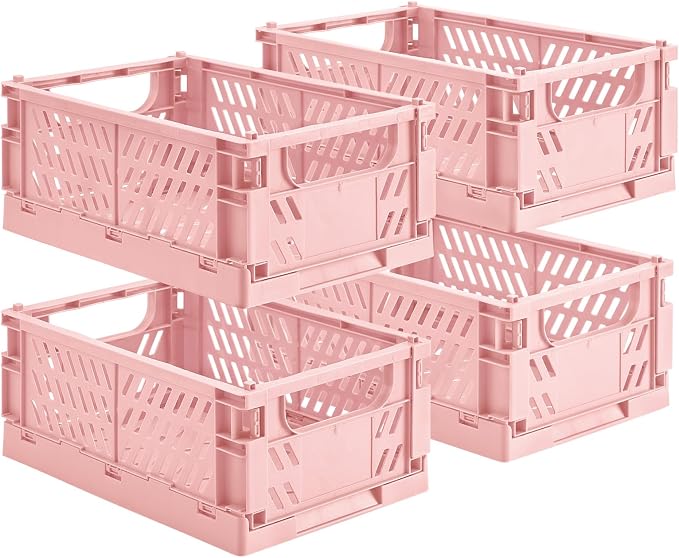 4-Pack Small Pastel Plastic Storage Baskets, Collapsible Crates by HUUSMOT