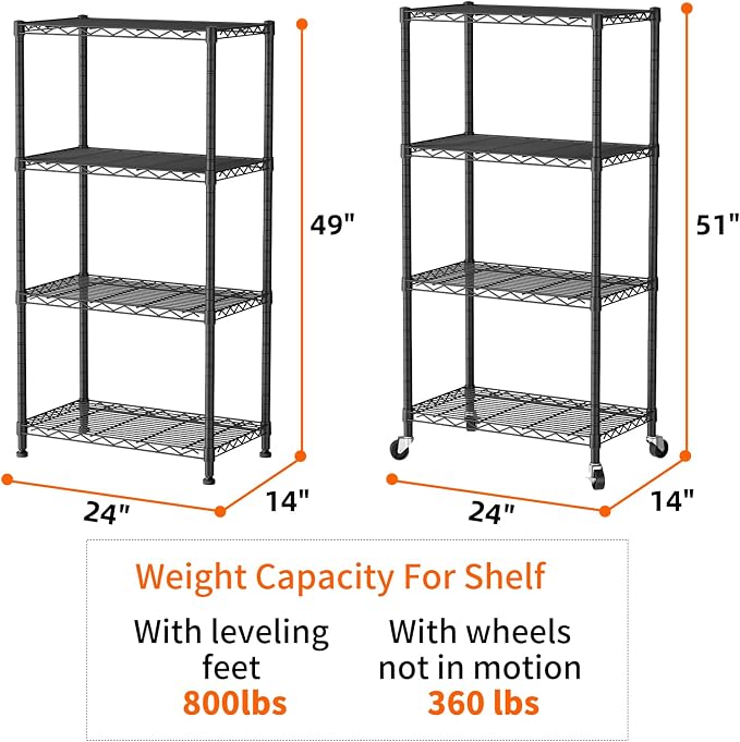 SINGAYE 4 Shelves Storage Shelf Wire Closet Bathroom Organizers Metal Pantry - Image 3