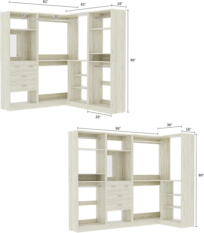 Unikito 86 Inch Closet System, 3 Sets Corner Closets Organizer - Image 7