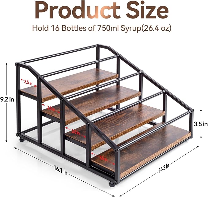 Coffee Syrup Organizer Rack, Liquor Bottle Display Shelf, 4 Tier 16 Syrup - Image 2