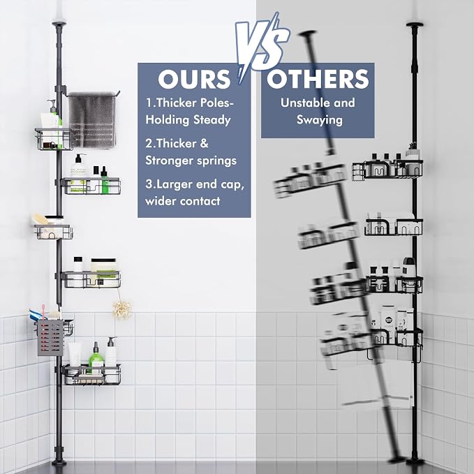 Shower Caddy Organizer Tension Pole, Rustproof 6-Pack Corner Shelf - Image 4