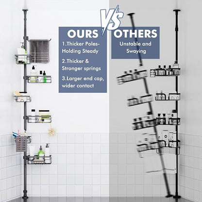 Shower Caddy Organizer Tension Pole, Rustproof 6-Pack Corner Shelf - Image 4