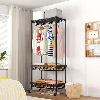 Heavy Duty Clothes Rack Rolling Garment Rack, Adjustable Wire Shelving Clothing - Image 7
