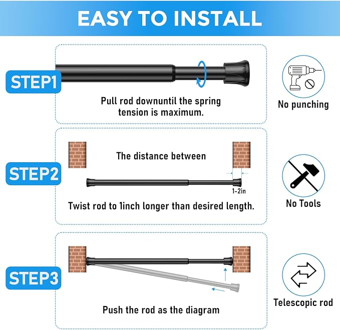 4 Pack Small Spring Tension Curtain Rod 8 to 12.5 Inch, Thin DIY Tension Rods - Image 7