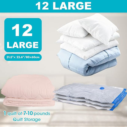 Vacuum Storage Bags with Hand Pump, 12 Large Compression Space Saver Vacuum - Image 2